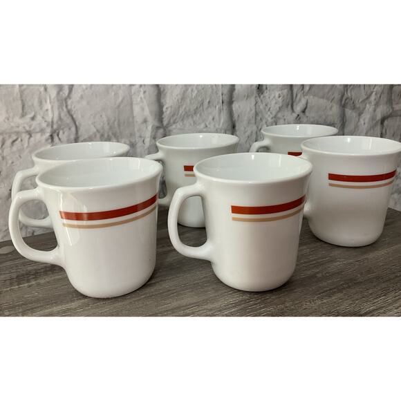 Vintage Corning Ware White 2 Tone Stripe Cup Set of 6 47 - Picture 2 of 5